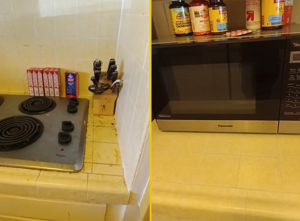 before and after kitchen countertop cleaning